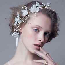 Tiara Diadem WEISS Blumen Kranz Schleife Perlen Haarschmuck Haarband Braut NEU