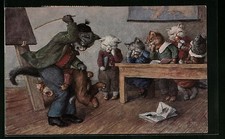 Künstler-AK Arthur Thiele: Strenge Zucht in der Katzenschule 1920 