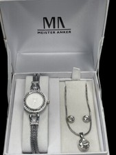 DAMEN SET: QUARZ UHR ,OHRSTECKER ,KETTE + ANHÄNGER  KRISTALLE # SCHMUCKJAGD