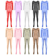 Damen Strampler Zentai Overall Cosplay Bodysuit Catsuit Nahtlos Langarm Fuß