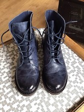 Deerberg Damen Schnürboots Leder Dunkelblau Gr. 38 Top Zustand