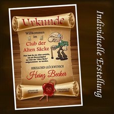 Urkunde "Club der alten Säcke" 18 20 30 40 50 60 70 Geburtstag  Deko Geschenk D2