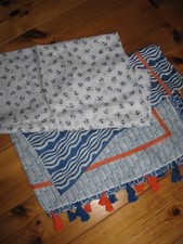 2x große Schals maritim Anker blau navy weiß orange Fransen Troddel Schal