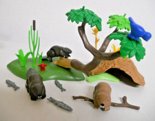 Biber mit Bau Fisch Vogel