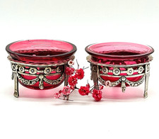 Tolles Historismus echt Silber SALIEREN Paar  rotes Glas um 1880 SELTEN