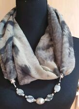 Unikat! Damen Schal Schmuckschal 145 X 60cm Viskose Grau Schwarz m. Kette JASPIS