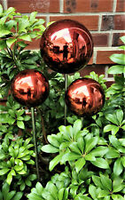 Rosenkugel 3er Set 15-10-10 cm Edelstahl rot poliert mit Stab 80 cm Garten