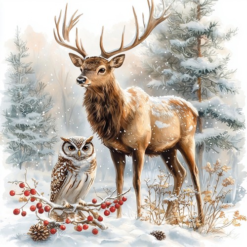 Wandbild hirsch eule wald - wandbild,