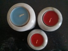 massive Teelichthalter Kerzenständer Marmor 3er Set  grau weiß