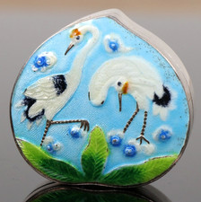 China Emaille Cloisonne Kraniche Silber Pillenbox Dose enamel silver pill box