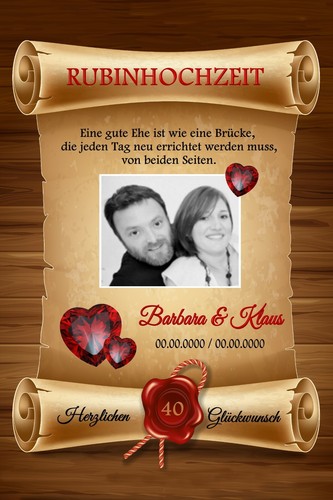 Urkunde rubinhochzeit 40 - -,