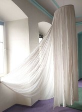 Baumwollnetz-Baldachin Betthimmel Spielzelt m.Bambus Ratan Ring Ø60 vintage 70er