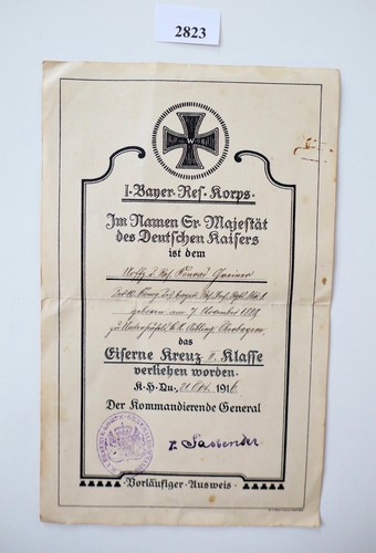 Urkunde eisernes kreuz - kreuz, 2