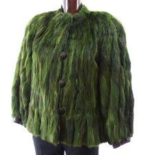 Pelzjacke M grün Kaninchen Pelz Leder schwarze  ELEGANT