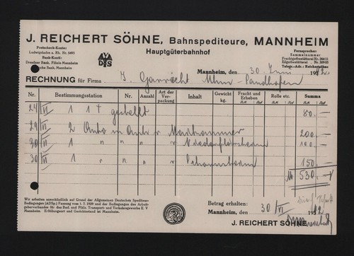 Mannheim rechnung 1942 - mannheim,,