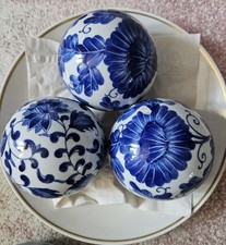 3 Stück Große Blau/Weiß Keramik Kugeln