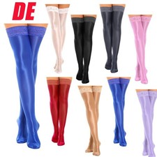 DE Damen Glänzend Strümpfe Spitze Strumpfhosen Glanz Socken Lange Kniestrümpfe