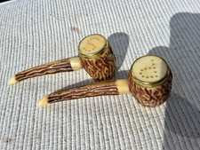 VINTAGE NEUHEIT PFEIFENFÖRMIGE SALZ- & PFEFFERSTREUER KUNSTHIRSCHHORN