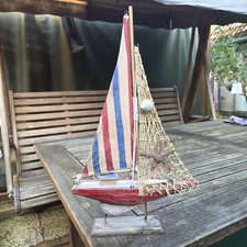 Maritime Dekoration Segelboot Schiff Segelschiff Stand Boot Holz 40 cm Blau