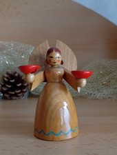 9,5cm Engel Kerzenhalter Holz Figur  Weihnachtsdeko Vintage Christkind Weihnacht