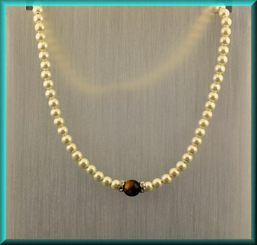 Collier perlen tigerauge kette - collier,