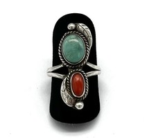 925/- Silber Ring, Türkis, Koralle, Cabochon, Muster, 29 mm breit, Gr. 53