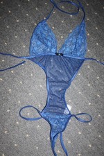 Spitzen String Body blau Gr XS/S NEU "BACI" Neckholder