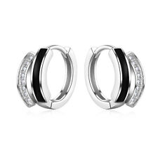 Ohrringe Creolen Damen Schmuck Elegant Onyx Schwarz Sterlingsilber 925 Zirkon