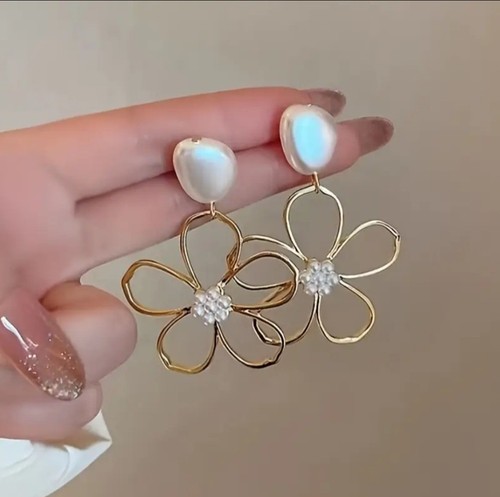Ohrringe gold blumen perlen - ohrringe,