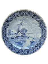 BOCH Delfts Wandteller 30 cm – Holland Szene, Vintage Keramik, Blau-Weiß