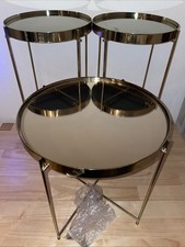 3 Messingregal-Tische mit Spiegelglas, rund,D-2x31cm, D-41cm,goldfarben