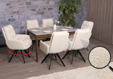 B-Ware 6er-Set Esszimmerstuhl MCW-G66, drehbar Stoff Bouclé, cremeweiß, Armlehne