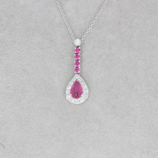 Wert 1290 € Brillant Rubin Anhänger mit Kette 750 18 Karat Weiß Gold