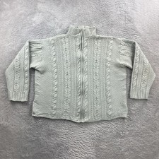 ARAN Crafts Damen Pullover Strickjacke XL Blau Cardigan Wolle Zopfmuster Ireland