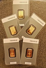 1 x 5 gr Goldbarre  v. Heraeus