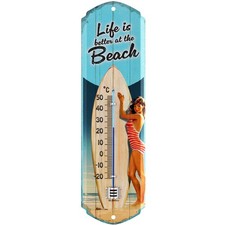 LANOLU Retro Thermometer Blechschild BEACH vintage Metallschilder, Bar-Deko