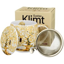 Becher mit Teesieb Porzellanbecher Kaffeebecher Bunt Klimt Lebensbaum 430 ml