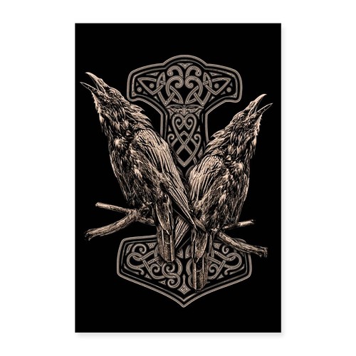 Raben odins mit thorhammer - raben,