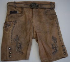 Trachten Leder Hose kurz mit Gürtel u. Reißverschluß Neu Echt Leder