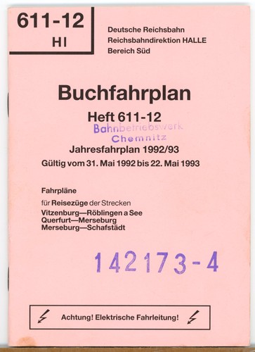 Buchfahrplan 611 - -12, hl