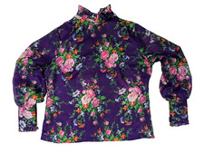 Trevira True Vintage 60s/70s Bluse Gr 42 Bunt Floral Rüschen Chiffon Synthetik