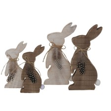 4 STK Hasen Holz braun weiß