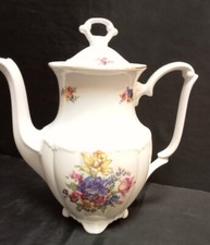 Walbrzych Kaffeekanne Vintage, weiß mit Blütenmuster, sehr gut erhalten 10753