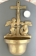 WEIHWASSERBECKEN Kreuz Engel/Putten Religion INRI Jesus 33cm Messing 738g alt