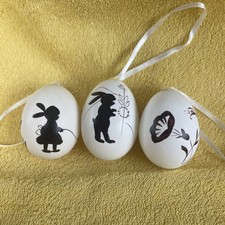 3 St Handbemalt Echt Hühnerei Ostereier Ostern Oster-Ei Hängeschmuck Schwarzweiß