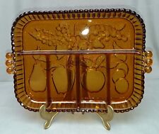 Glasschale rechteckig,Bernsteinfarbe mit Griff,geteilt Glas,Gebäckschale D 1084