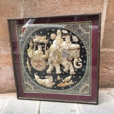 Bild Perlenstickerei Schaukasten Asien Indonesien Bali Elefant antik vintage alt