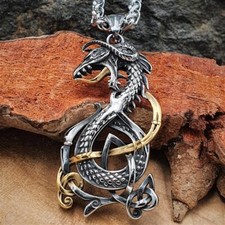 Edelstahl Halskette mit dem nordischen Drachen Anhänger "NIDHÖGGR" - gold & silb