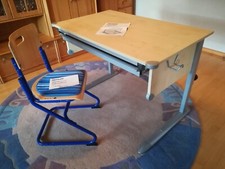 Kettler Schreibtisch mit passendem Stuhl, silber /birke, 68cm x110 cm