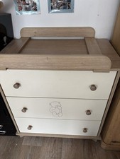 Kids Collective Wickelkommode Beige/Holz 80cm Wickeltisch Aufsatz Baby Kommode